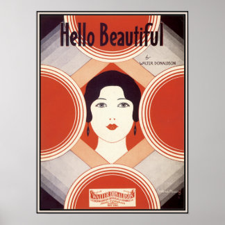 Vintage Art Deco Sheet Music Hello Beautiful Poster