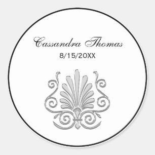 Vintage Art Deco Silver Plume Arabesque Classic Round Sticker
