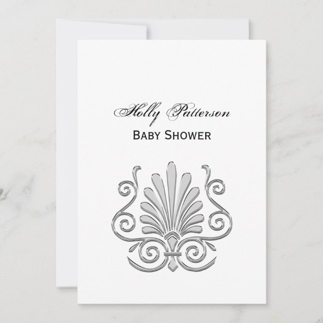 Vintage Art Deco Silver Plume Arabesque Invitation (Front)