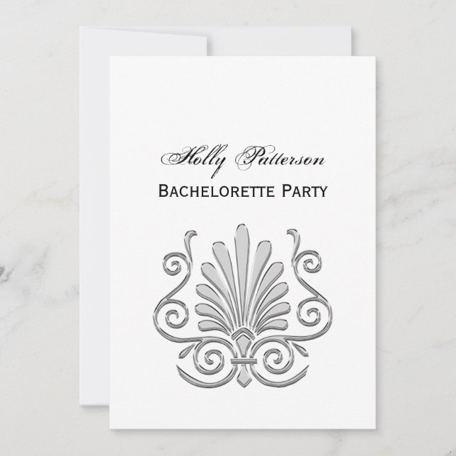 Vintage Art Deco Silver Plume Arabesque Invitation (Front)