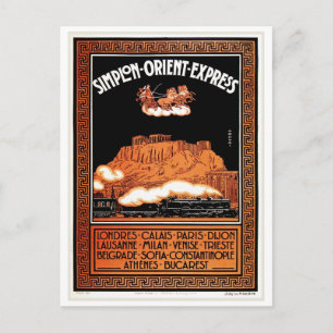 Vintage Art deco Simplon Orient Express Athens Postcard
