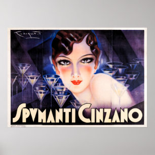 Vintage Art Deco Sparkled Wine Advertisement Poste Poster