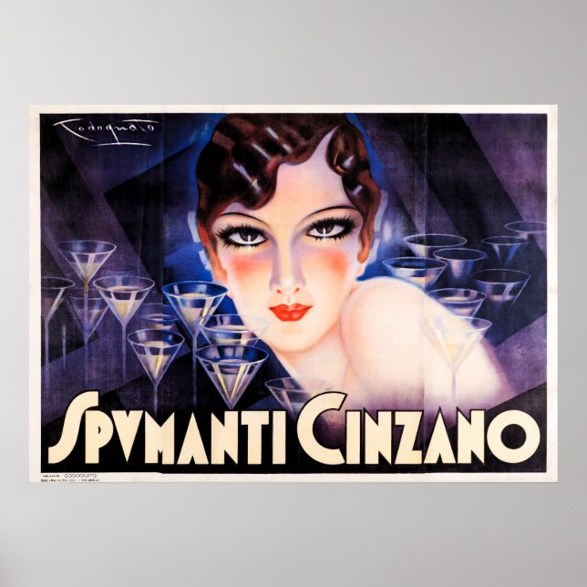Vintage Art Deco Sparkled Wine Advertisement Poste Poster (Front)