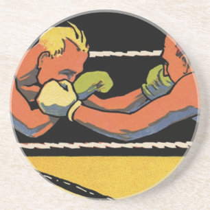 Vintage Art Deco Sports Boxing, Boxers Punching Coaster