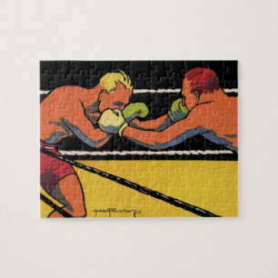 Vintage Art Deco Sports Boxing, Boxers Punching Jigsaw Puzzle