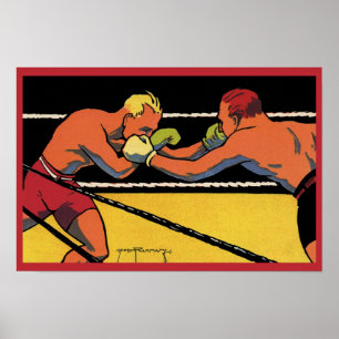 Vintage Art Deco Sports Boxing, Boxers Punching Poster