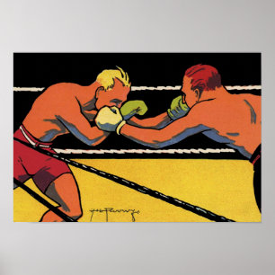 Vintage Art Deco Sports Boxing, Boxers Punching Poster