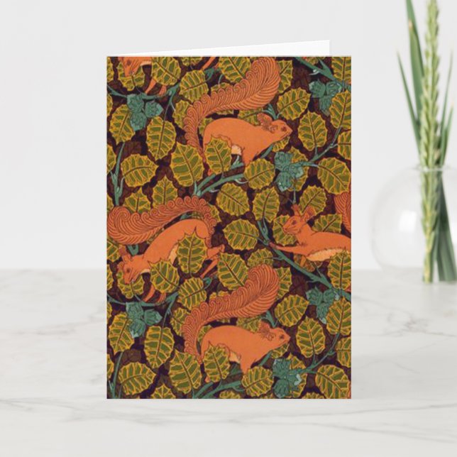Vintage Art Deco Squirrel and Leaves Design Card (Front)