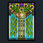 Vintage art deco stain glass floral design poster<br><div class="desc">A hand-painted art deco floral design that resembles a stained-glass window from the 1930's</div>