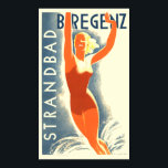 Vintage Art Deco Strandbad Bregenz Travel Tourism Poster<br><div class="desc">This is a digitally enhanced print of a vintage 1930 Art Deco Strandbad Bregenz tourism travel poster by Lois Gaigg. You can customise the background colour.</div>