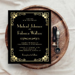 Vintage Art Deco Style Budget Wedding Invitation<br><div class="desc">Amaze your guests with this elegant wedding invitation featuring a lovely art deco border with light gold typography. Simply add your event details on this easy-to-use template to make it a one-of-a-kind invitation.</div>