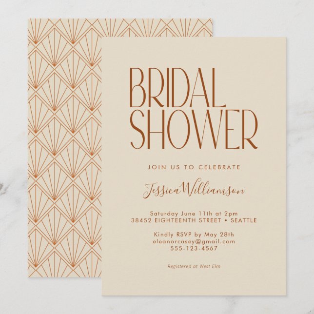 Vintage Art Deco Terracotta Rust Bridal Shower  Invitation (Front/Back)