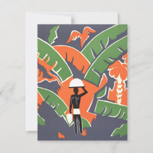 Vintage Art Deco Travel, Native in African Jungle