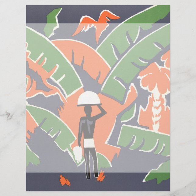 Vintage Art Deco Travel, Native in African Jungle (Front)