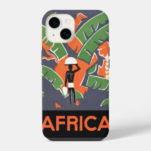 Vintage Art Deco Travel, Native in African Jungle iPhone 14 Case