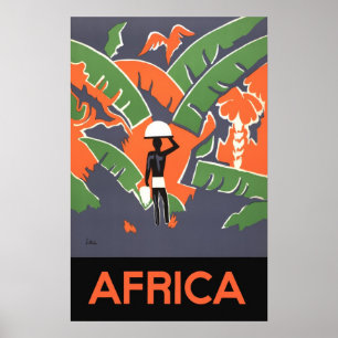 Vintage Art Deco Travel, Native in African Jungle Poster