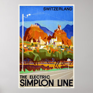 Vintage Art Deco Travel Poster Swiss Sion Valais