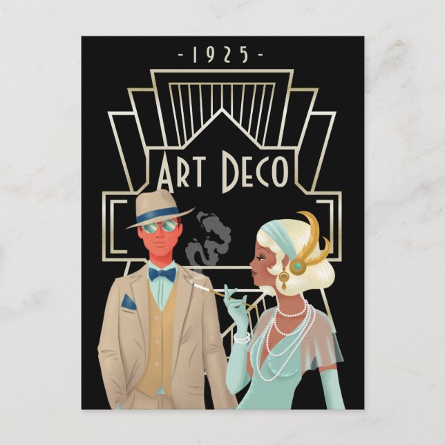 Vintage Art Deco Twenties Era Glam Couple Postcard (Front)