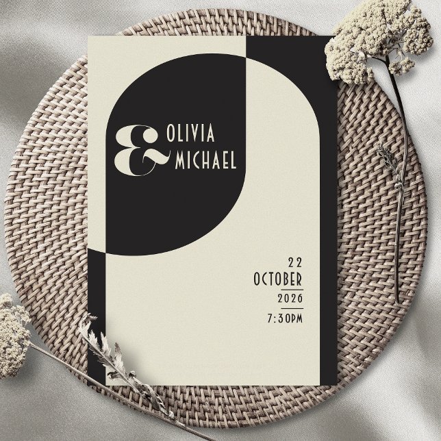 Vintage Art Deco Wedding Bone Black Invitation (Creator Uploaded)