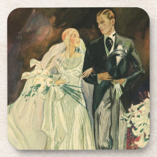 Vintage Art Deco Wedding Bride and Groom Newlyweds Coaster