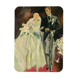 Vintage Art Deco Wedding Bride and Groom Newlyweds Magnet