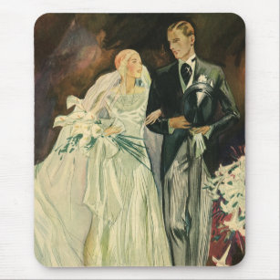 Vintage Art Deco Wedding Bride and Groom Newlyweds Mouse Mat