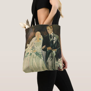 Vintage Art Deco Wedding Bride and Groom Newlyweds Tote Bag