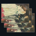 Vintage Art Deco Wedding Bride and Groom Newlyweds Wrapping Paper Sheet<br><div class="desc">Vintage illustration love and romance art deco image featuring a bride and groom walking down the aisle after the wedding ceremony. The man is wearing a tuxedo and the woman is wearing a white wedding gown and carrying a bouquet of calla lily flowers. The happy newlywed couple start their marriage....</div>