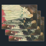 Vintage Art Deco Wedding Bride and Groom Newlyweds Wrapping Paper Sheet<br><div class="desc">Vintage illustration love and romance art deco image featuring a bride and groom walking down the aisle after the wedding ceremony. The man is wearing a tuxedo and the woman is wearing a white wedding gown and carrying a bouquet of calla lily flowers. The happy newlywed couple start their marriage....</div>