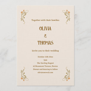 Vintage Art Deco Wedding Elegant Minimalist  Invitation
