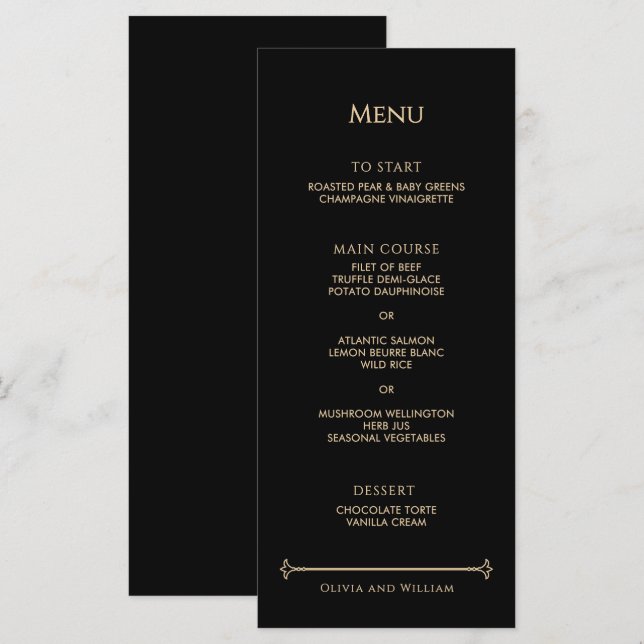 Vintage Art Deco Wedding Menu (Front/Back)