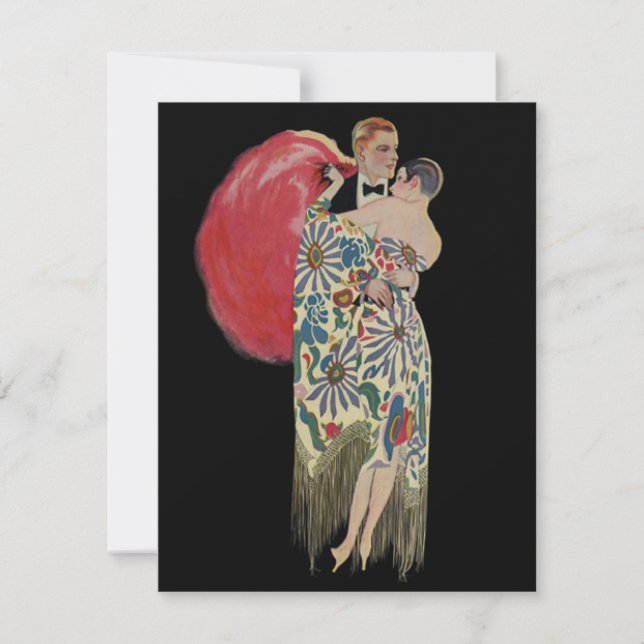 Vintage Art Deco Wedding, Newlywed Lovers Dancing Invitation (Front)