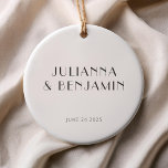 Vintage Art Deco White Simple Custom Wedding  Ceramic Tree Decoration<br><div class="desc">Vintage Art Deco Simple Custom Wedding Ceramic Ornament with Black Text on a White Background</div>