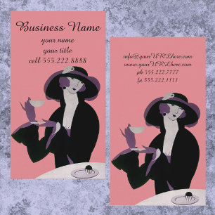 Vintage Art Deco Woman, Afternoon Tea and Cupcake Business Card