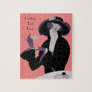 Vintage Art Deco Woman, Afternoon Tea and Cupcake Jigsaw Puzzle