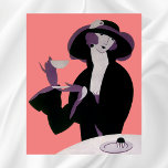 Vintage Art Deco Woman, Afternoon Tea and Cupcake Poster<br><div class="desc">Easy to customise background colour,  change the pink to any hexcode! Click further to access all of the design tools! 
Vintage illustration art deco food and beverages image featuring an elegant,  sophisticated and stylish woman drinking her afternoon tea and eating a cupcake pastry.</div>