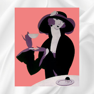 Vintage Art Deco Woman, Afternoon Tea and Cupcake Poster