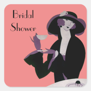 Vintage Art Deco Woman, Afternoon Tea and Cupcake Square Sticker