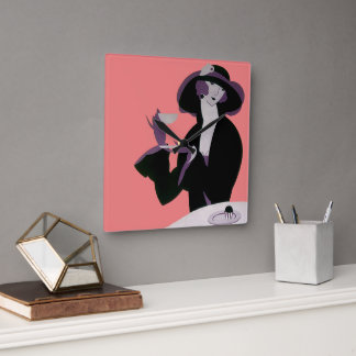 Vintage Art Deco Woman, Afternoon Tea and Cupcake Square Wall Clock