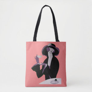 Vintage Art Deco Woman, Afternoon Tea and Cupcake Tote Bag