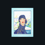 Vintage Art Deco Woman Athlete Canvas Print<br><div class="desc">Delightful charming and stylish flapper from the Jazz Age dressed in hat and vintage retro fashionable clothing of the twenties or thirties. In the background you can see the many varied sporting accomplishments of this talented female - swimming, diving, fishing, tennis, sailing, race car driving, mountain climbing and hiking, and...</div>