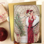 Vintage Art Deco Woman Christmas Holiday Card<br><div class="desc">A beautiful vintage retro Christmas art deco woman holiday card. Send out one of these gorgeous art deco women holiday cards to friends and family for a unique holiday idea this year.  Also perfect for collectors. Check out the Art Deco collection in my store for more like this.</div>