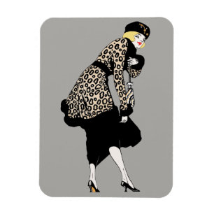 Vintage Art Deco Woman in Leopard Print Jacket Magnet