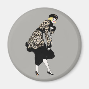 Vintage Art Deco Woman in Leopard Print Jacket Magnet