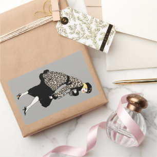 Vintage Art Deco Woman in Leopard Print Jacket Rectangular Sticker