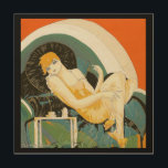Vintage Art Deco Woman Reclining on Couch, Chompre<br><div class="desc">Beautiful wooden canvas art with a vintage illustration art deco daily life image featuring an elegant woman sitting and relaxing on a couch next to a table with a cup of coffee and a coffee pot. Reclining Woman by S. Chompre.</div>