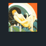 Vintage Art Deco Woman Reclining on Couch, Chompre Canvas Print<br><div class="desc">Vintage illustration art deco daily life image featuring an elegant woman sitting and relaxing on a couch next to a table with a cup of coffee and a coffee pot. Reclining Woman by S. Chompre. "Femmes Modernes, 1926" by S. Chompré is a series of illustrations with contemporary women from the...</div>