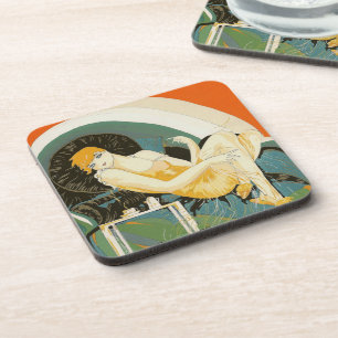 Vintage Art Deco Woman Reclining on Couch, Chompre Coaster