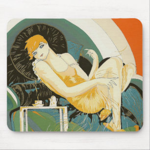 Vintage Art Deco Woman Reclining on Couch, Chompre Mouse Mat