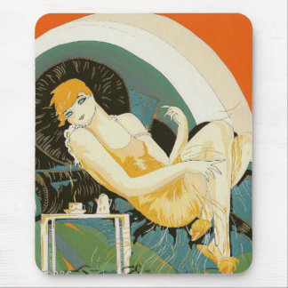 Vintage Art Deco Woman Reclining on Couch, Chompre Mouse Mat